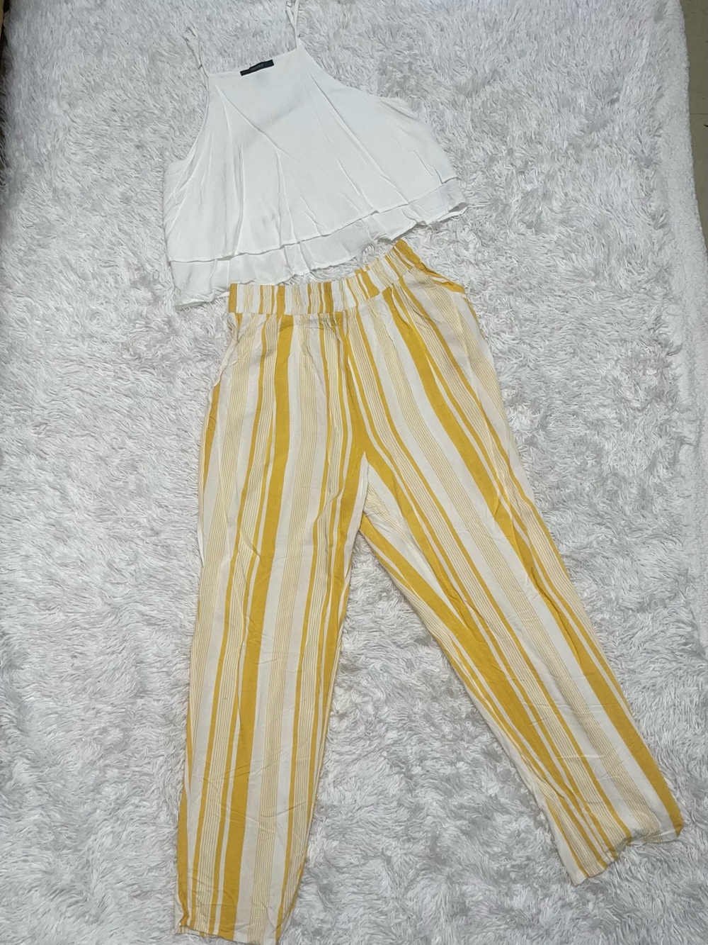 Women’s Yellow Striped Pull-On Pants Set